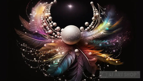 Pearl And Feather Necklace Abstract Ai Art