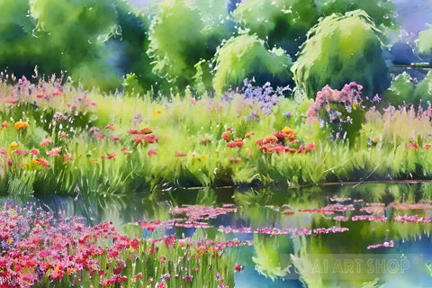 Pond Spring Landscape Ai Art