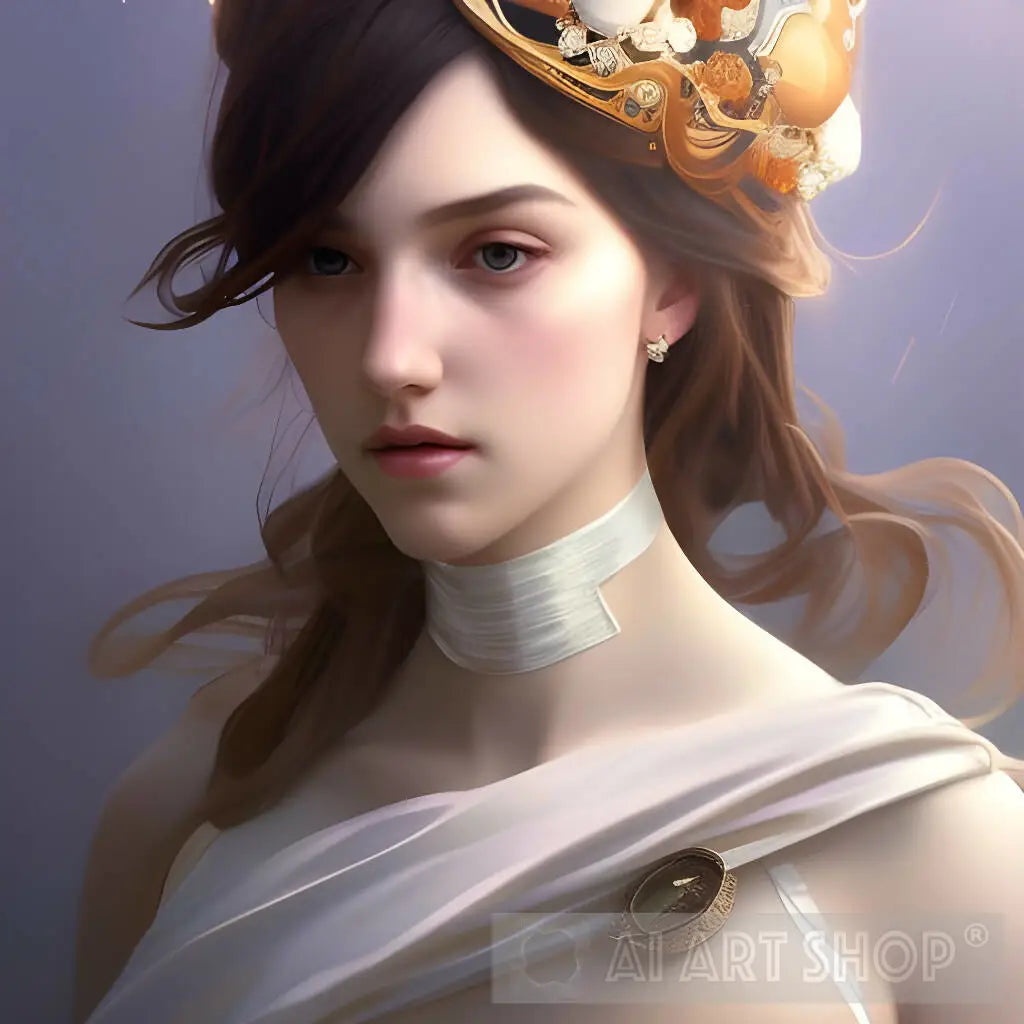 Portrait of a paleskinned princess wearing a diadem.