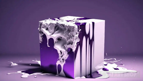 Purple Melting Cube. Abstract Ai Art