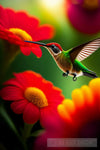 Red Flower With Hummingbird Nature Ai Art