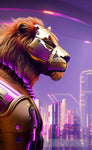 Synthwave City Lion - The Warrior Animal Ai Art