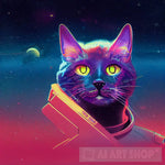 Synthwave Space Cat Animal Ai Art
