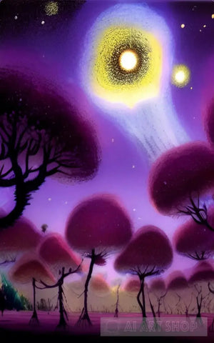 Trees Dreaming In The Night. Explosion Of Neutron Stars. Ii Ai Artwork