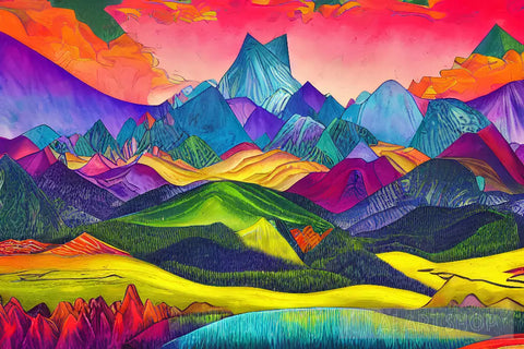 Trippy Mountain Oasis Ai Painting