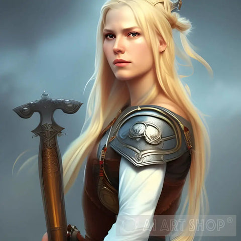 Viking Woman Looking Over The Horizon Portrait Ai Art