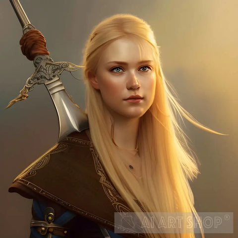Viking Woman With Sword Portrait Ai Art