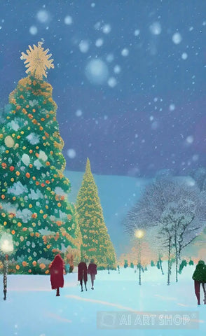 Winter Snow Over Christmas Trees Ai Painting